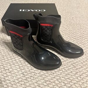 Coach Glossy Black and Red Rain Boots